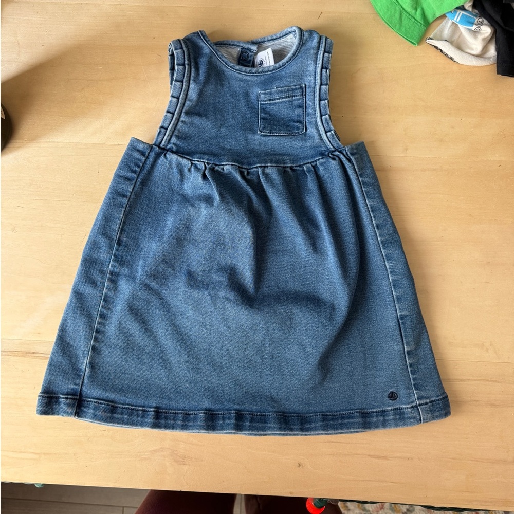 Petit Bateau Organic Cotton Blue Denim Ruffle Sleeveless Kids Dress 2